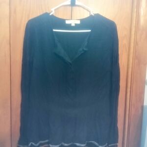 LOFT Black Button Down Blouse with White Trim